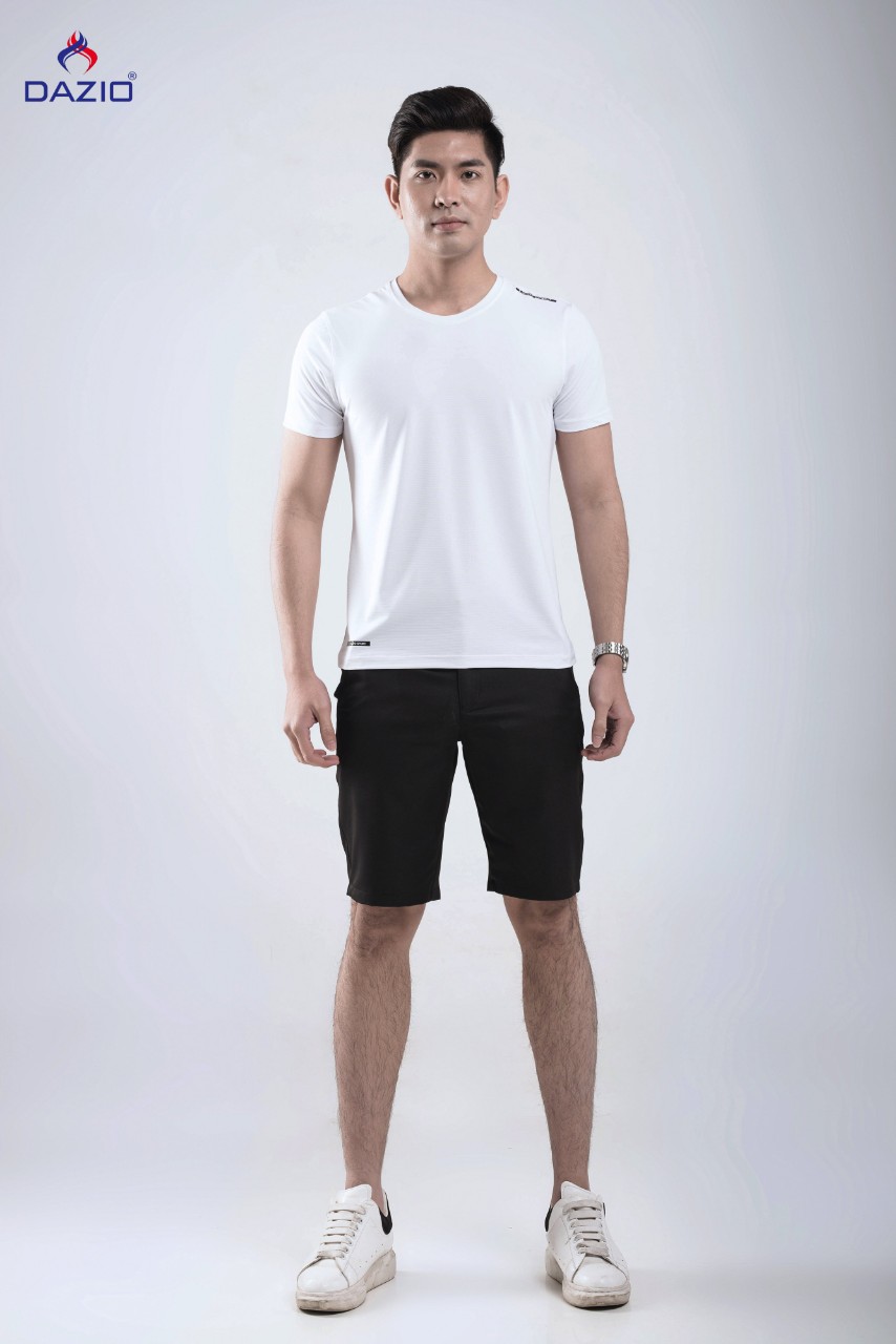 Áo thun nam DAZIO trắng cotton mát lạnh, áo T-shirt form SlimFit C-01