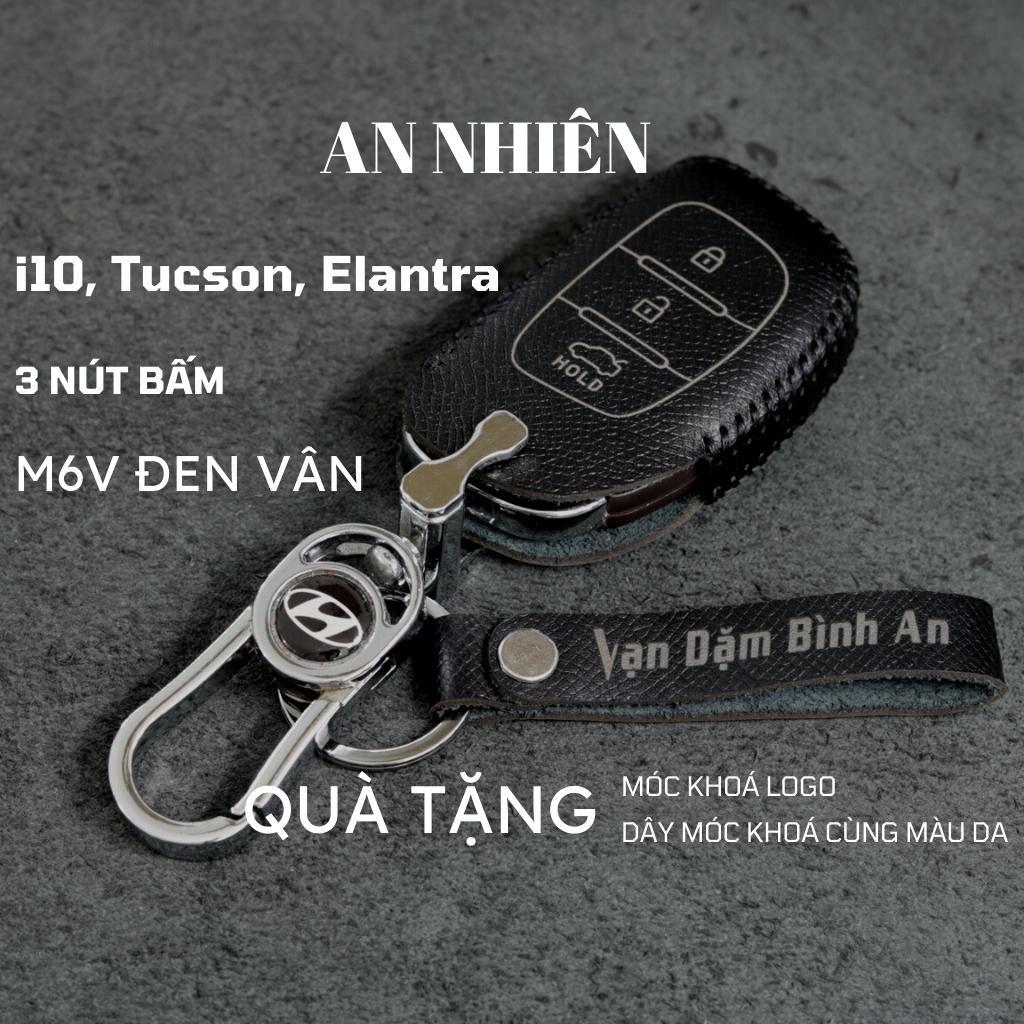 Bao da dành cho móc khoá bọc ốp chìa khóa xe ô tô Hyundai i10, Tucson, Elantra, da bò, nhiều màu, khâu thủ công Hyundai7