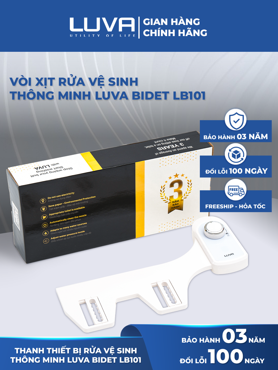 Vòi xịt rửa vệ sinh thông minh LUVA BIDET LB101/LB201 xuất Hàn Quốc, BH 3 năm, đổi lỗi 100 ngày - Hàng chính hãng