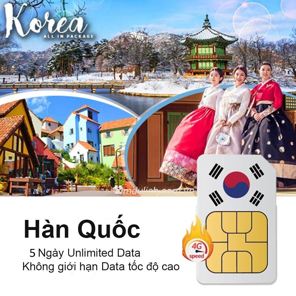 Sim Du lịch Hàn Quốc Không giới hạn dung lượng tốc độ cao
