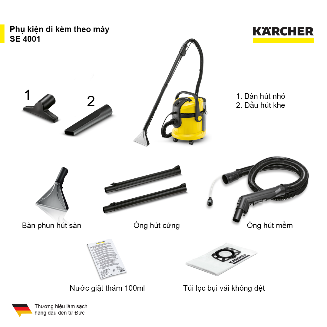 Máy làm sạch thảm (giặt thảm), ghế sofa và hút bụi đa năng Karcher SE 4001 (Hàng chính hãng)