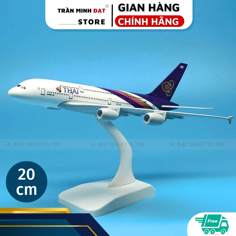 Mô Hình Máy Bay Trưng Bày Airbus Thai Airways Everfly (Trắng Tím) - Trần Minh Đạt Store