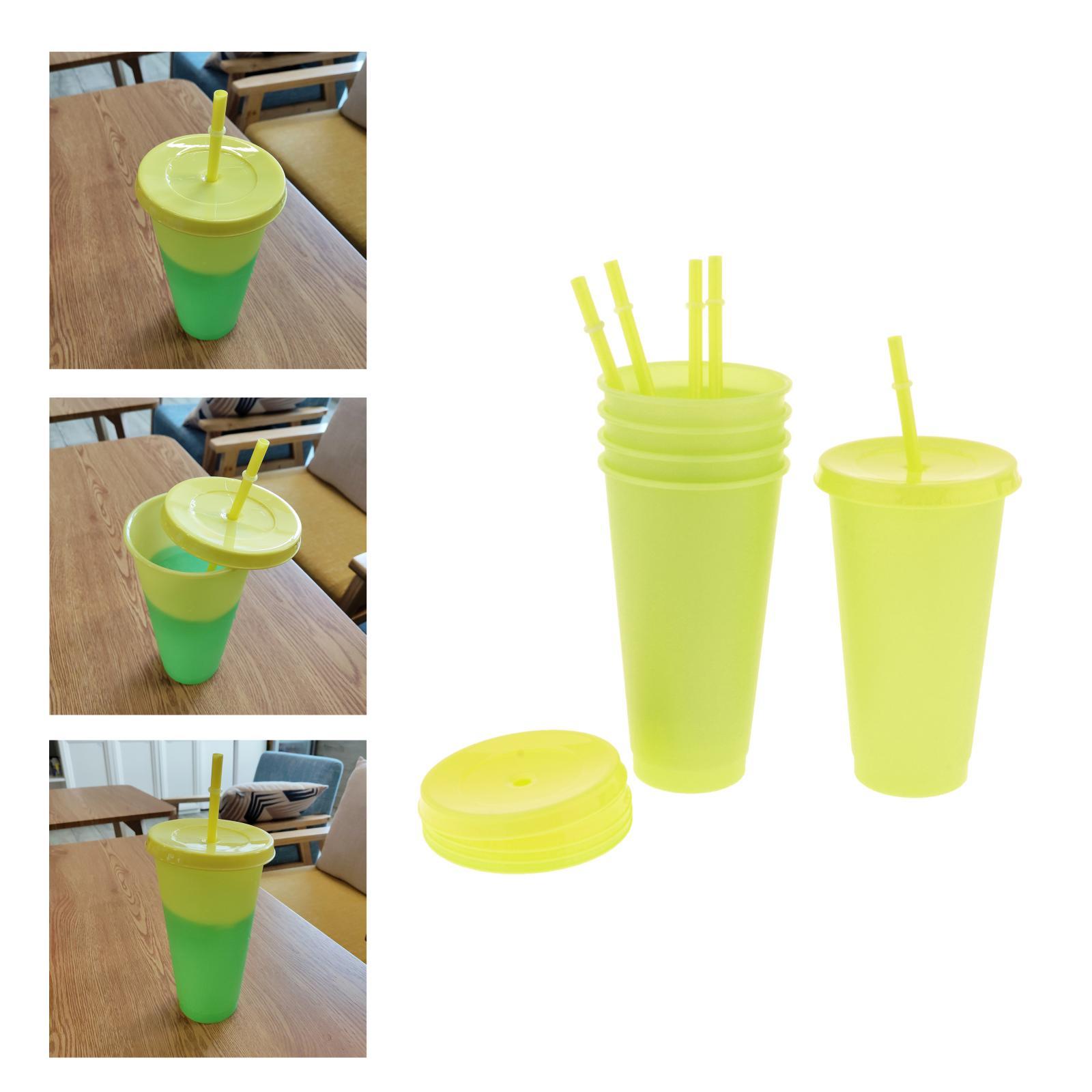 Color Changing Cups with Lids and Straws for Adults - 5 Reusable Tumblers with Lids and Straws in Bright Colors, Plastic Iced Coffee Cup