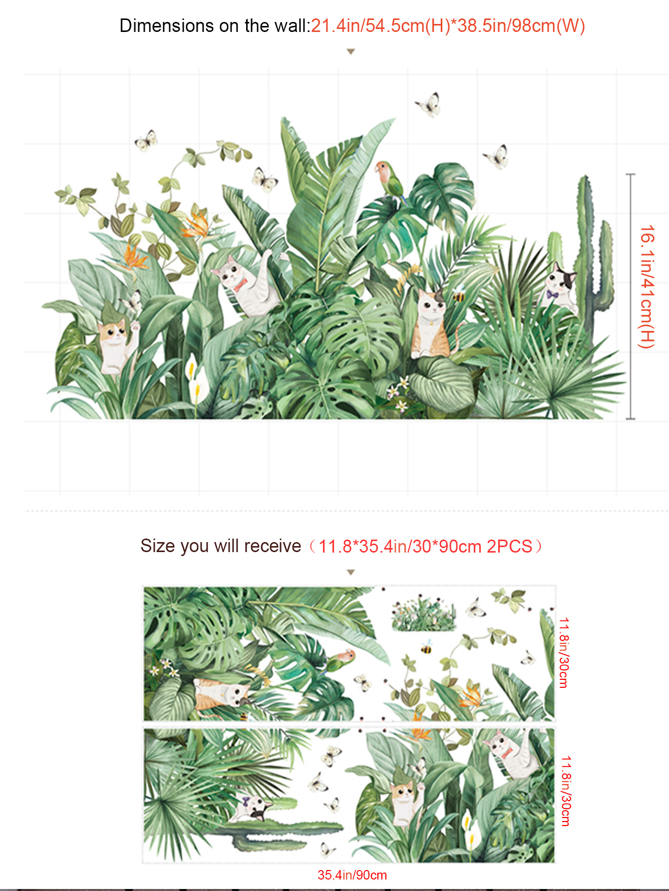 Sticker Giấy Dán Tường Decal Dán tường Tranh Dán Tường Trang Trí Tường Mẫu Hoa Lá Mèo Chim Phong Cách Vintage ZDB-2274