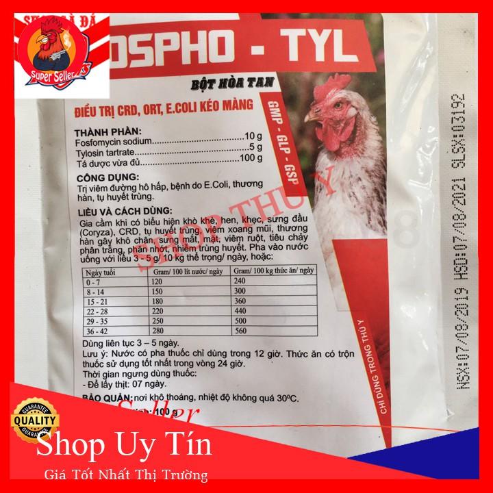 Fospho-Tyl Gói 100g Kháng Sinh Thế Hệ Mới-Dùng Cho Gà Bị Khò Sổ Mũi-Ecoli Kéo Màng-CRD-Tụ Huyết Trùng