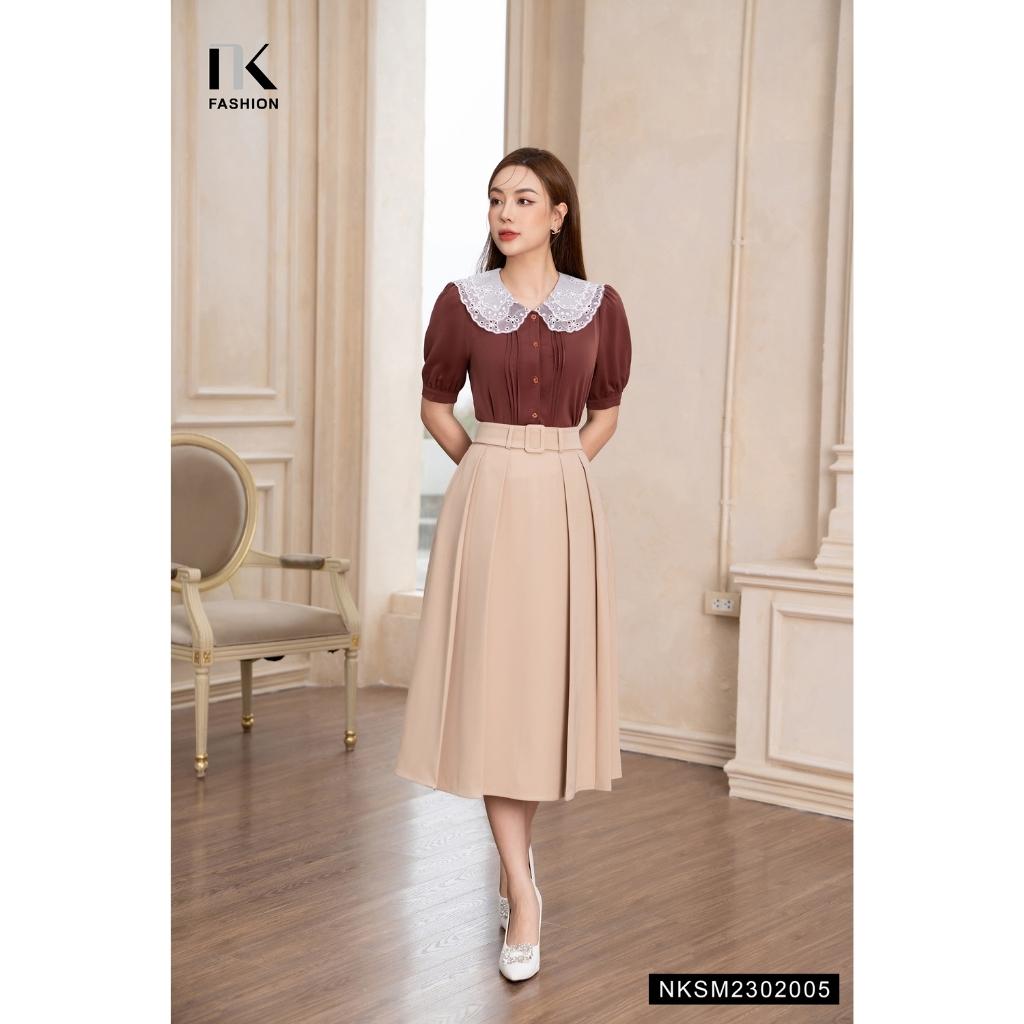 Áo Sơ Mi Cổ Tơ NK FASHION Thiết Kế Tay Bồng Điệu Đà Chất Vải Nhập Hàn Cao Cấp Không Nhăn NKSM2302005