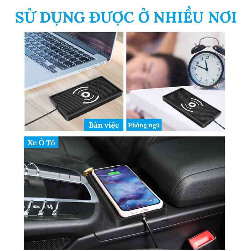 (HÀNG TỐT) Bộ đế sạc nhanh không dây Qi 10W thông minh có đệm chống sốc dùng trong xe hơi văn phòng mẫu mới, phụ kiện ô tô