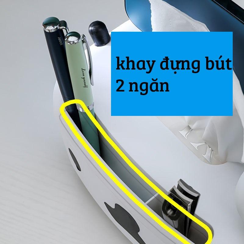 Hộp Đựng Giấy Ăn Đa Năng Có Khay Đựng Bút Và Điện Thoại 4 In 1 - Lọ Đựng Tăm Hình Bò Sữa Để Bàn Ăn