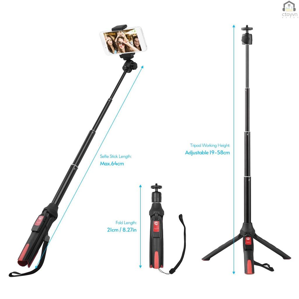 Gậy chụp ảnh selfie mini 2 trong 1 có thể điều chỉnh 64cm với đầu bi và dây đeo cho điện thoại