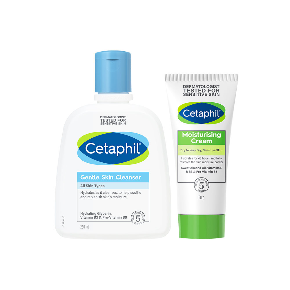 Combo Làm sạch và Dưỡng ẩm cho da nhạy cảm Sữa rửa mặt Cetaphil Gentle Skin Cleanser 250ml + Kem dưỡng ẩm Cetaphil Moisturizing Cream 50g