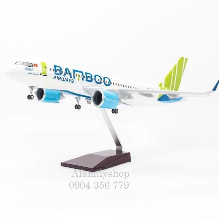 Mô hình máy bay tĩnh Airbius A320Neo Bamboo Airways 47cm có bánh xe và led