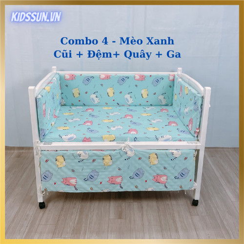 Giường Cũi KidsSun - Nôi Cũi Cho Bé Từ Sơ Sinh Đến 3-4 Tuổi - Chất Liệu Gỗ Quế Màu Trắng - Combo 4 Sản Phẩm