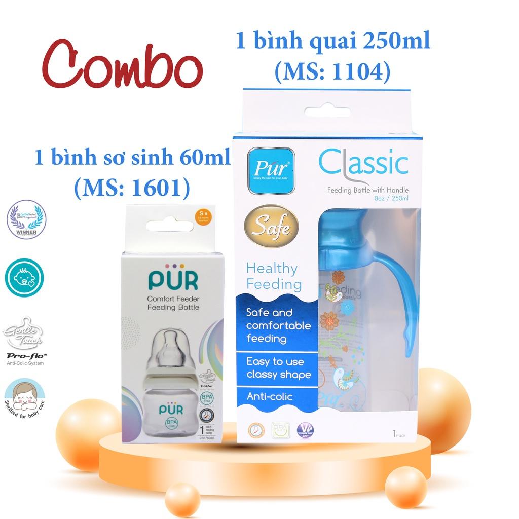 Combo Bình sữa Pur sơ sinh + bình Pur 2 quai