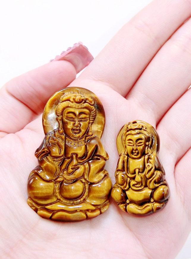 Dây Chuyền Phong Thủy Mẹ Quan Âm Đá Mắt Hổ Nâu Vàng - Tai Qua Nạn Khỏi - Phù Hộ Độ Trì - Tặng Kèm Dây Đeo và Hộp