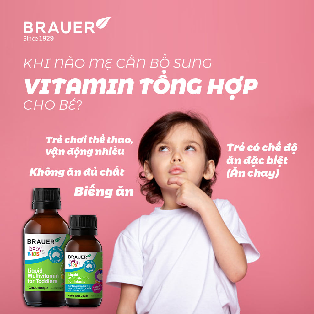 Vitamin tổng hợp Brauer Baby &amp; Kids Liquid Multivitamin For Toddler cho trẻ 1-3 tuổi (45ml)