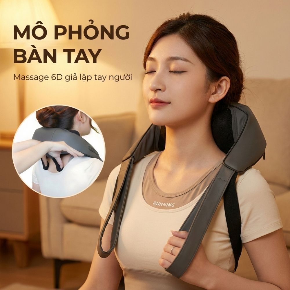 Máy massage cổ vay gáy 4D Kachi MK395 mô phỏng bàn tay người, chạy pin không dây tiện lợi - hàng chính hãng