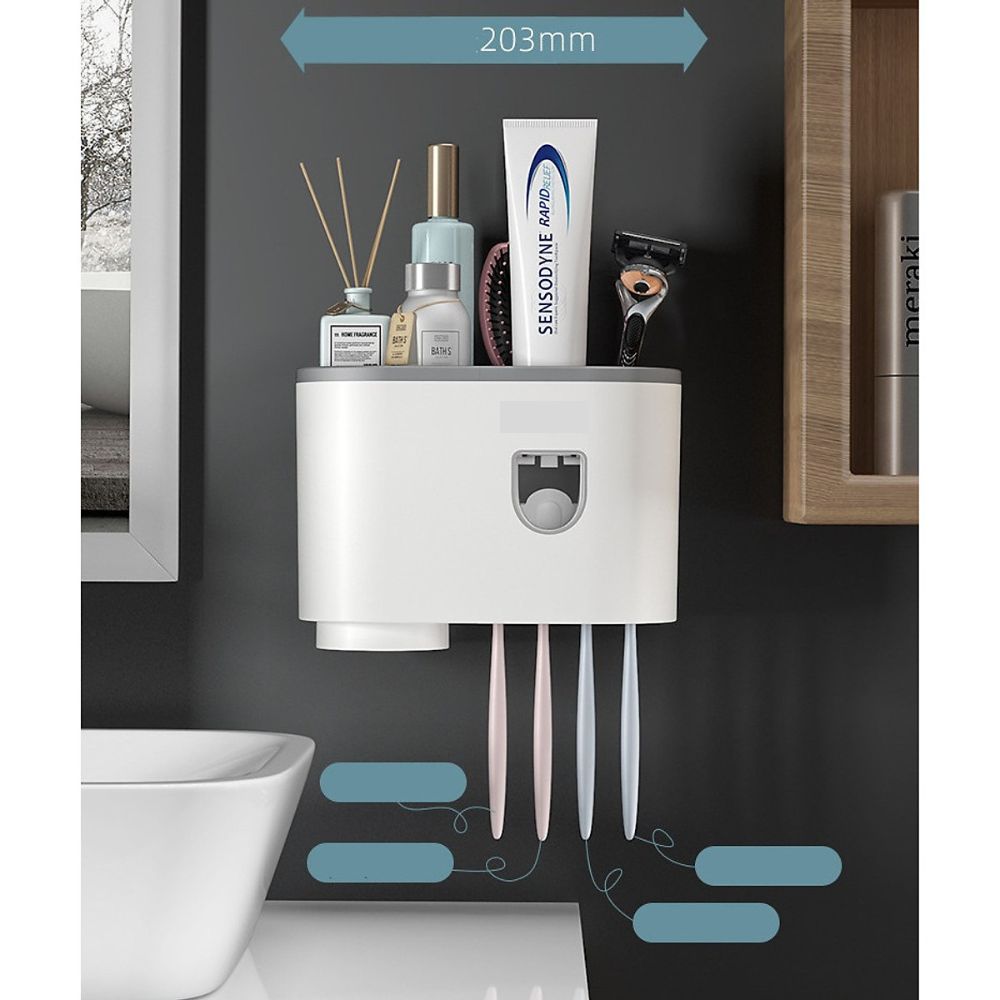 Giá treo hộp đựng bàn chải kem đánh răng nhà tắm , Bộ nhả kem tự động 1 cốc - Hàng Chính Hãng - Tặng kèm sticker