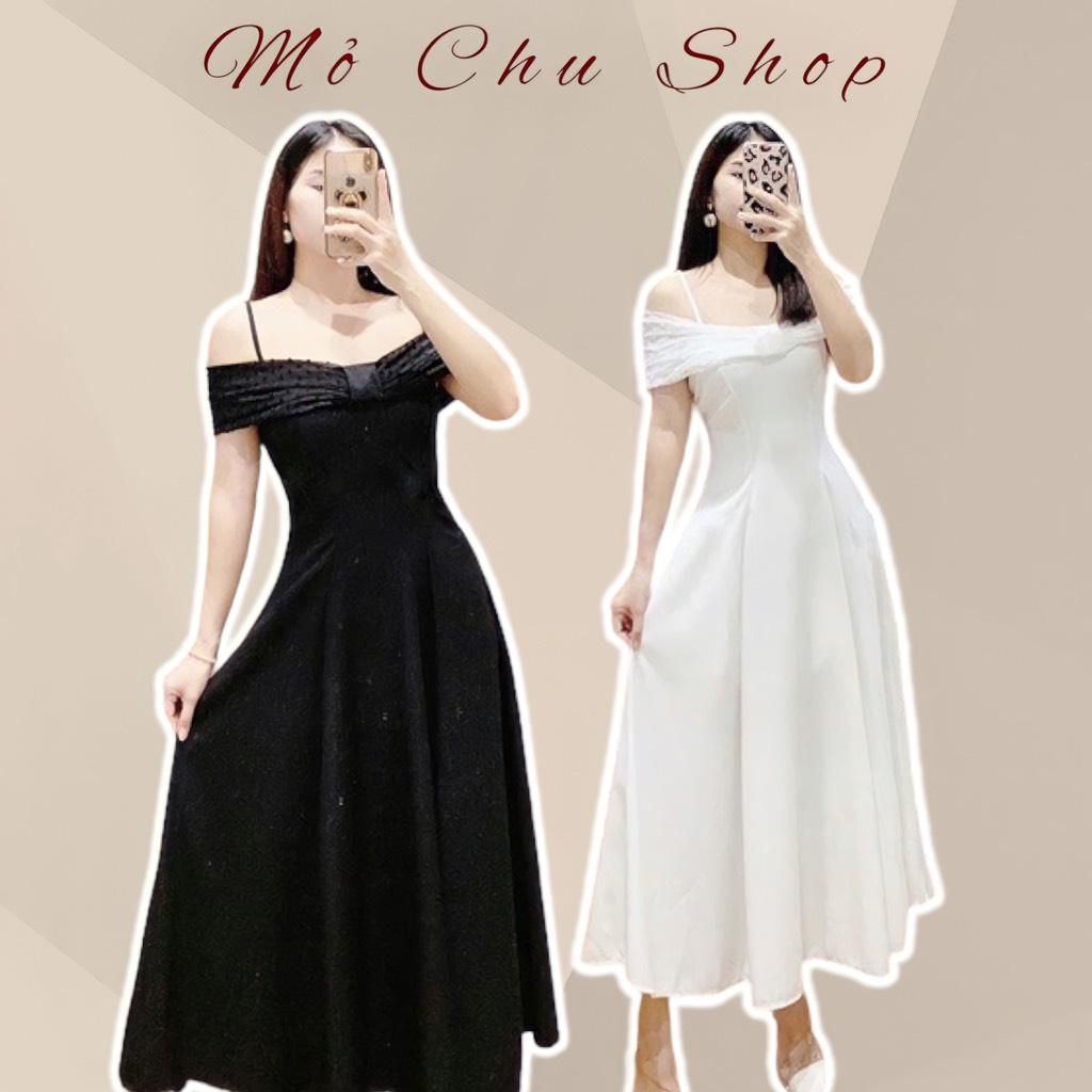 Đầm xòe trễ vai phối voan bi