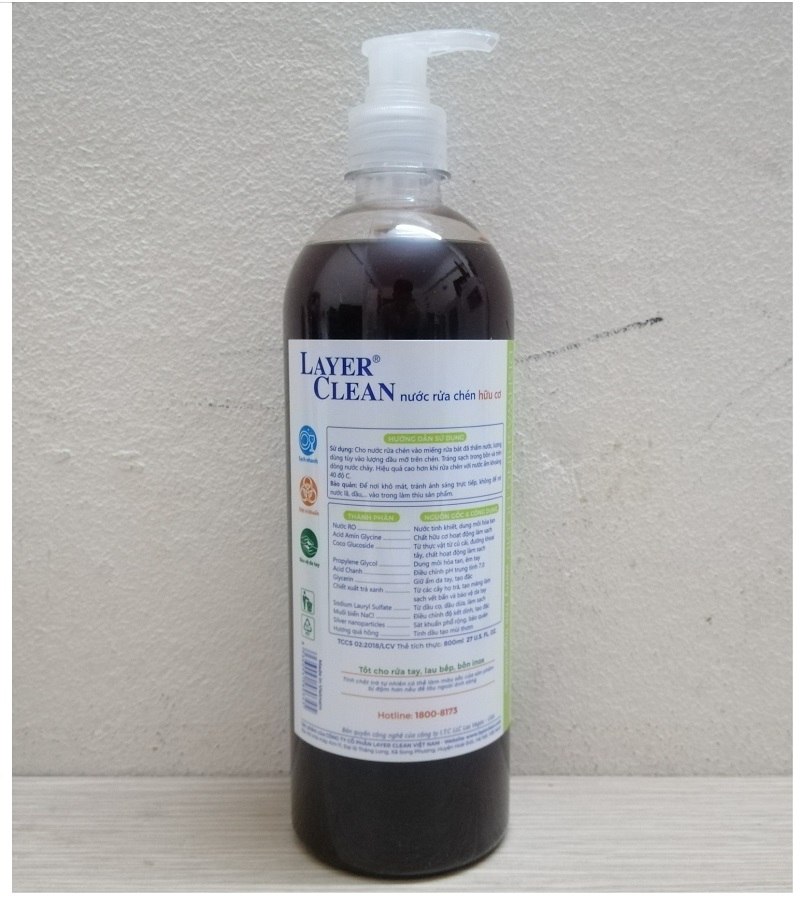 ComBo 5 Chai Nước Rửa Chén Hữu Cơ Layer Clean - Hương Qủa Hồng, Thể Tích: 800ml