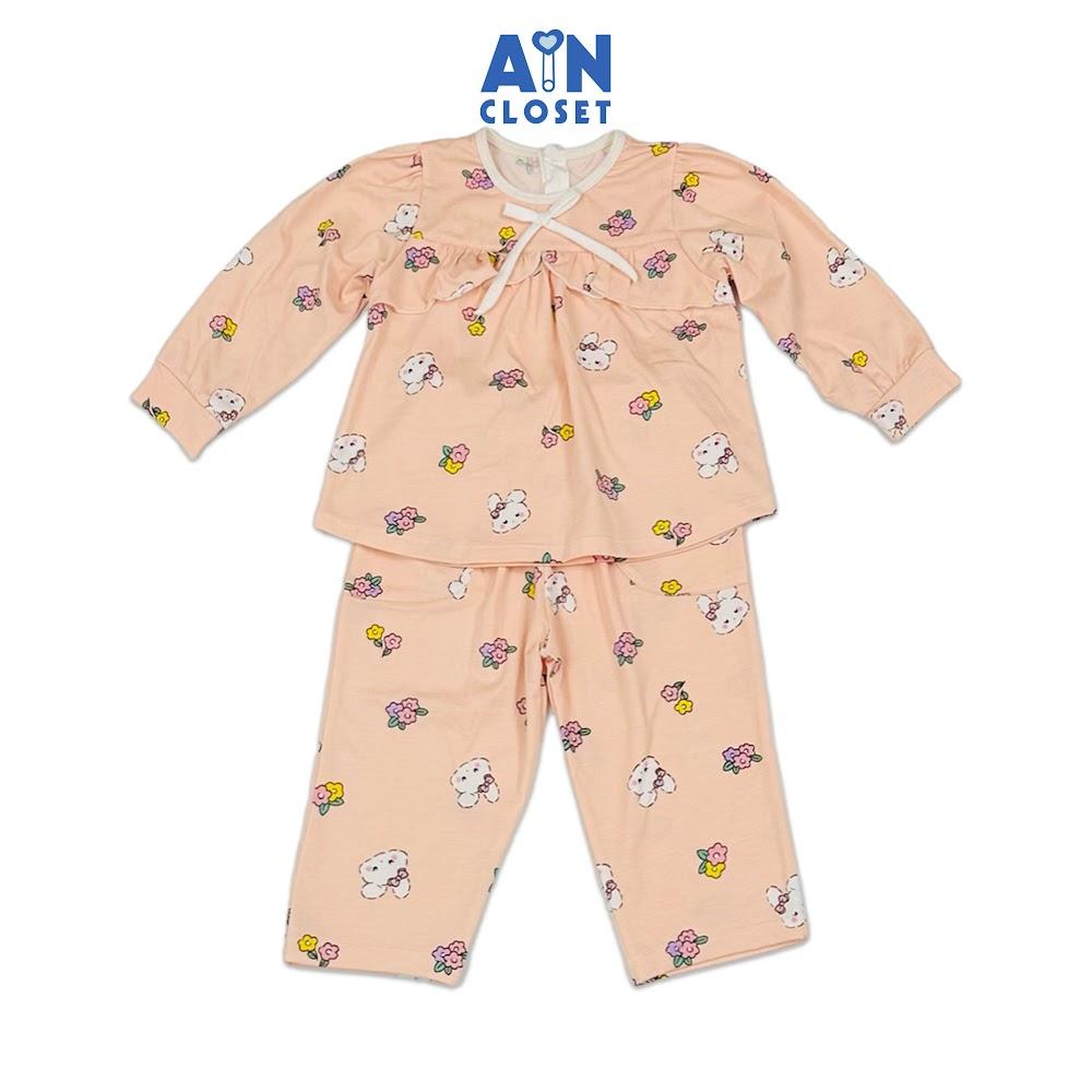 Bộ quần áo Dài bé gái hoạ tiết Thỏ Hoa Hồng Cam Thun cotton - AICDBG3CGBLD - AIN Closet