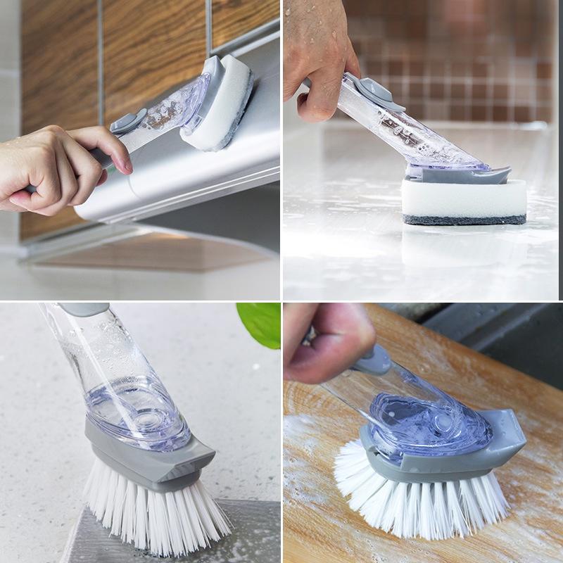 Chổi cọ rửa nồi cán dài bơm xà phòng tự động bàn chải nhà bếp cọ rửa xong chảo chống dính babo