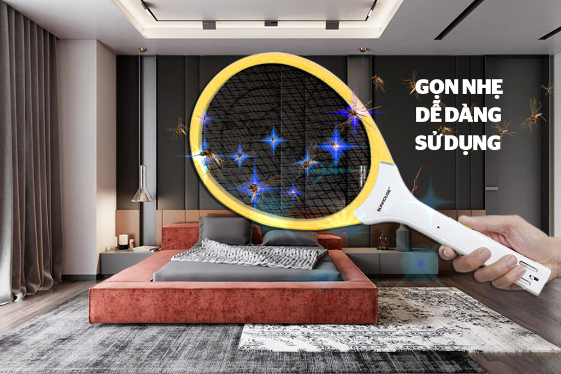 Vợt muỗi Sunhouse SHE-E200 Vàng - Sạc Nhanh -