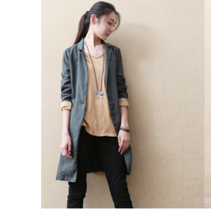 Áo vest blazer linen nữ dáng dài trẻ trung, thời trang thu đông - Xám