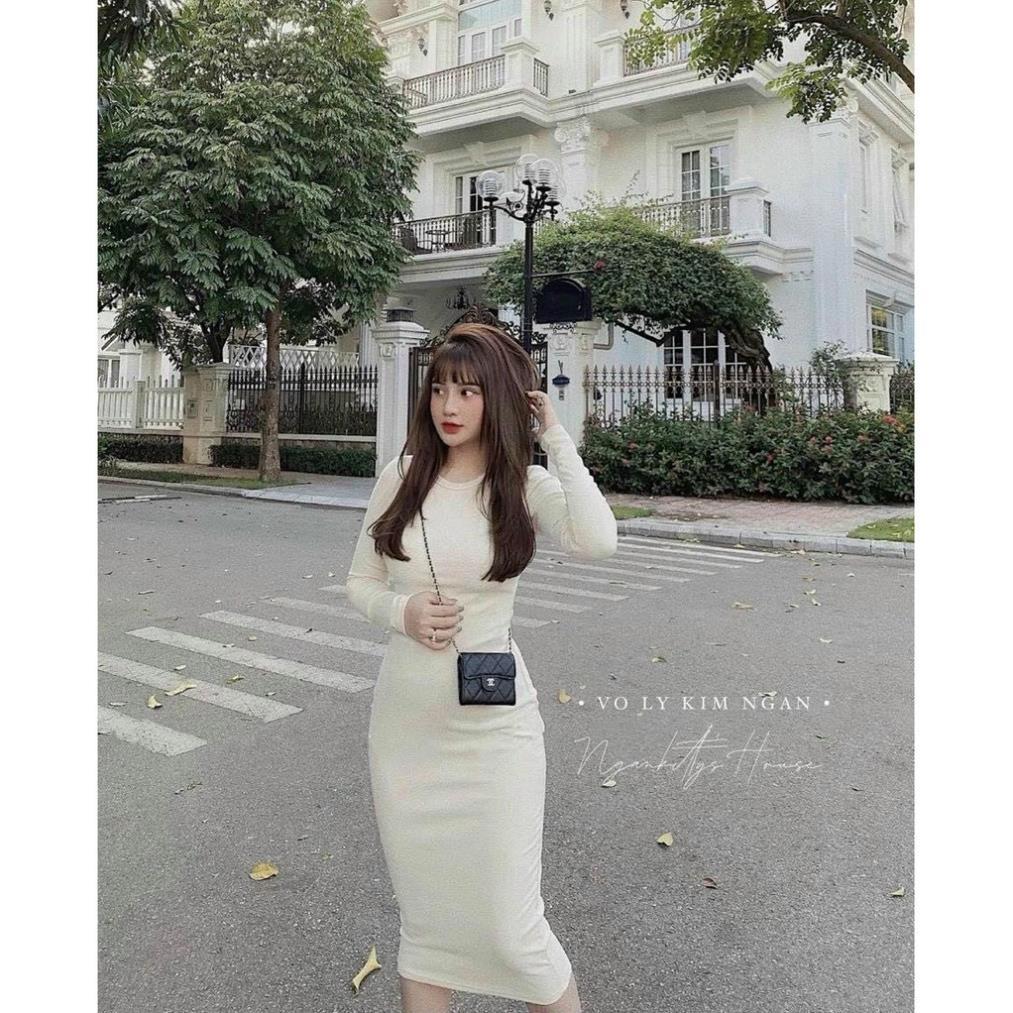 Váy len tăm body dài tay nhiều màu hàng đẹp - Đầm len NỈ body hot new