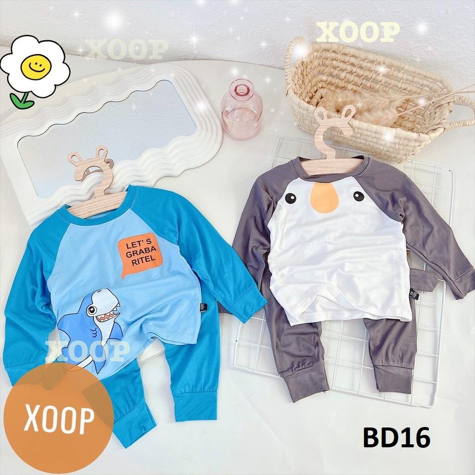 Bộ dài tay chất thun lạnh- Bộ dài tay xoop  in họa tiết chim cánh cụt cho bé  BD16