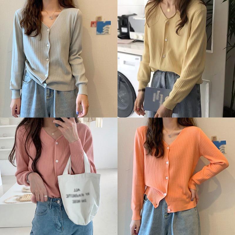 Áo Khoác Cardigan Dáng Rộng Cổ Chữ V Màu Trơn Thiết Kế Đơn Giản Cho Nữ