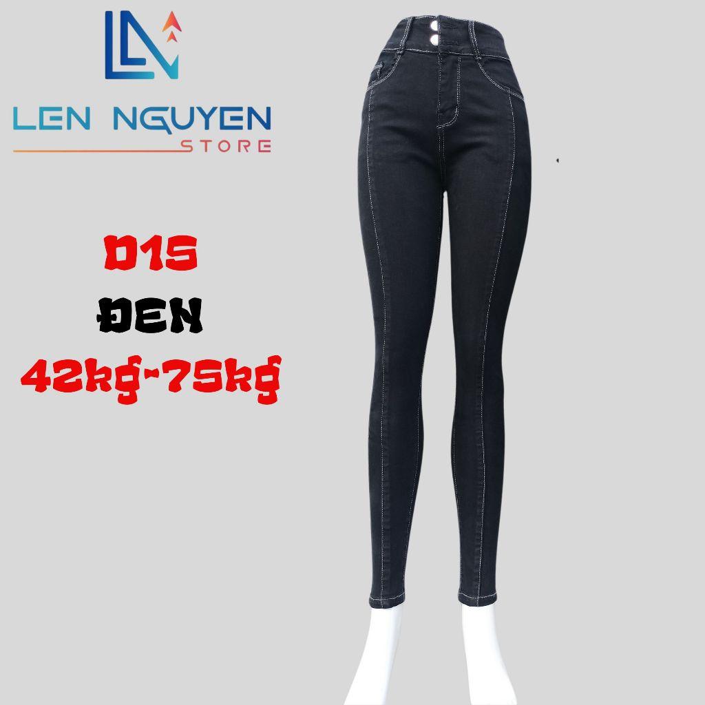 D15_Quần jean nữ, dài, lưng cao, quần bò nữ dáng ôm, quần rin nữ có big size, cho 42kg đến 75kg,LEN NGUYEN STORE - Đen