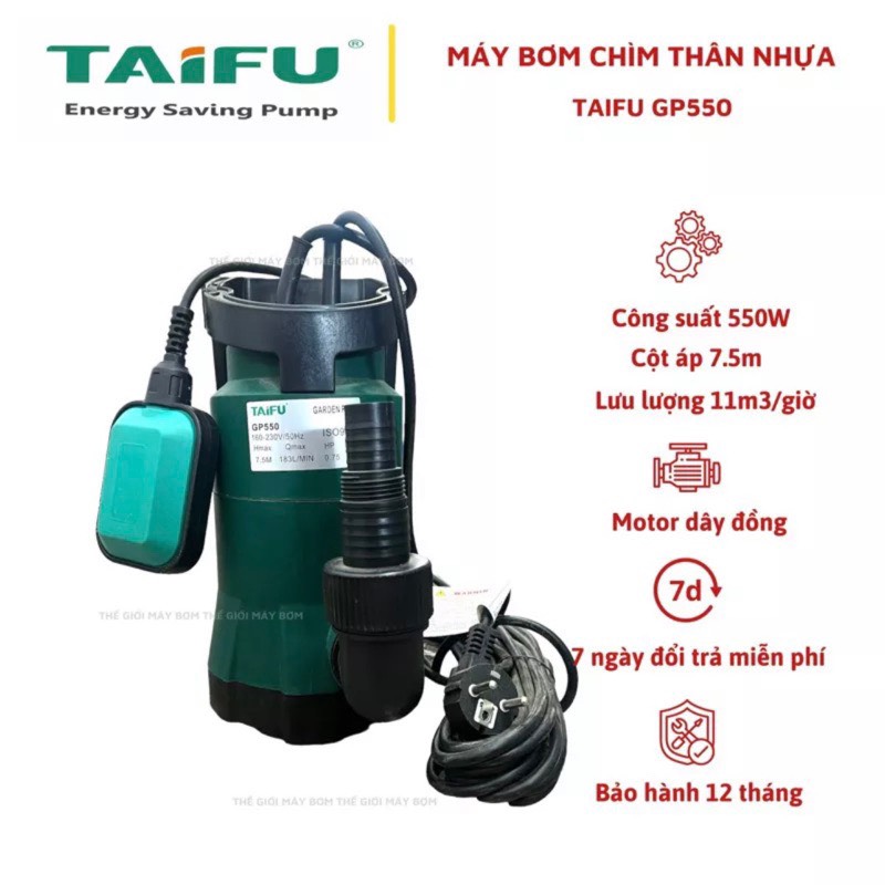 Máy bơm chìm nước thải, hóa chất 250W, 550W, 750W motor không chổi than TAIFU - Bảo hành 1 năm - 550W