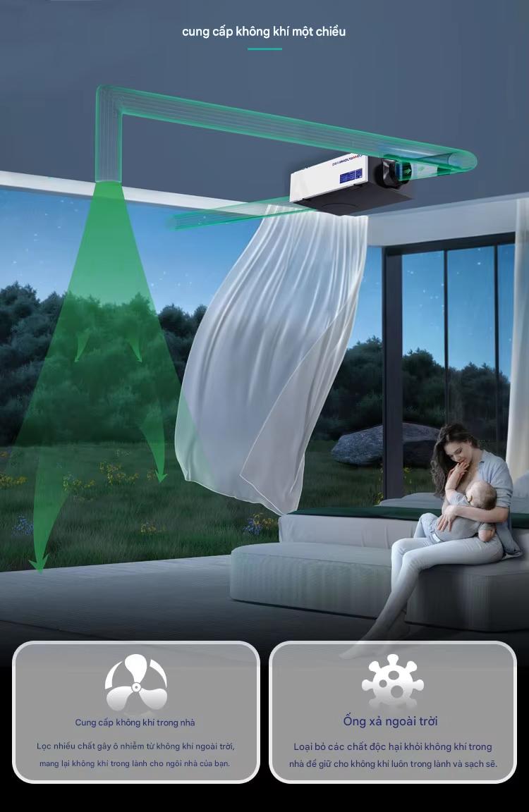 Máy cấp không khí tươi,Comay John 250m3/h 4 màng lọc PM2.5, Hepa Nhật Bản - Hàng chính hãng