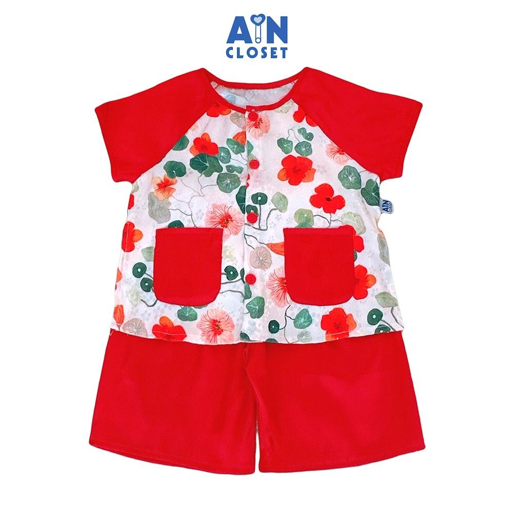 Bộ quần áo Bà Ba Lửng bé gái hoạ tiết Hoa Cải Xoong Đỏ Lụa - AICDBGLWJGGX - AIN Closet