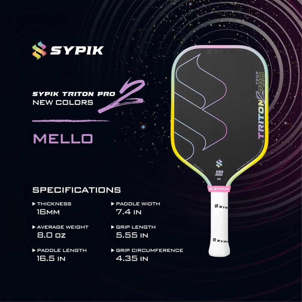 Vợt Pickleball Sypik Triton Pro Sport -2025, Tay cầm ergonomically, Chất liệu Cacbon T700, Trọng lượng 8oz Cán Vợt