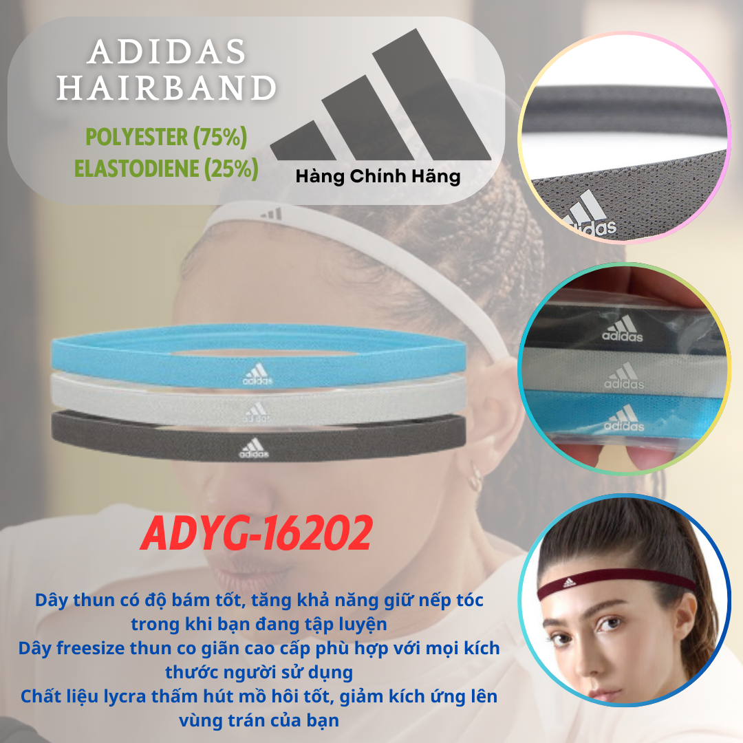 Băng Đô Thể Thao Freesize Chính Hãng ADIDAS ADAC-16202 Hairband (Bộ 3 Sợi) - Thun Co Giãn Cao Cấp