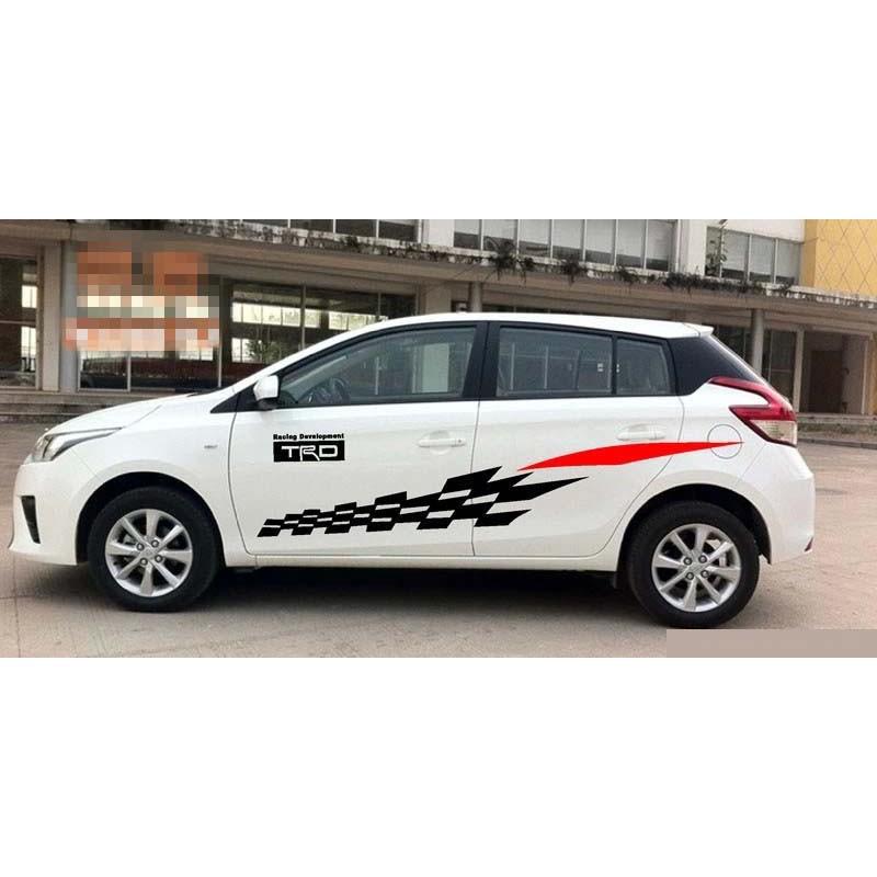 Bộ Tem Decal TRD Kẻ Sọc ô Cờ Dán Sườn Xe ô Tô MS-127