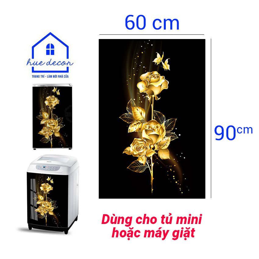 Decal Dán Tủ Lạnh - Máy Giặt 3D Siêu Đẹp Hoa Hồng Vàng Bề Mặt Tráng Bóng Namilate Chống Nước, Nấm Mốc Tuyệt Đối,Phù Hợp Với Mọi Không Gian