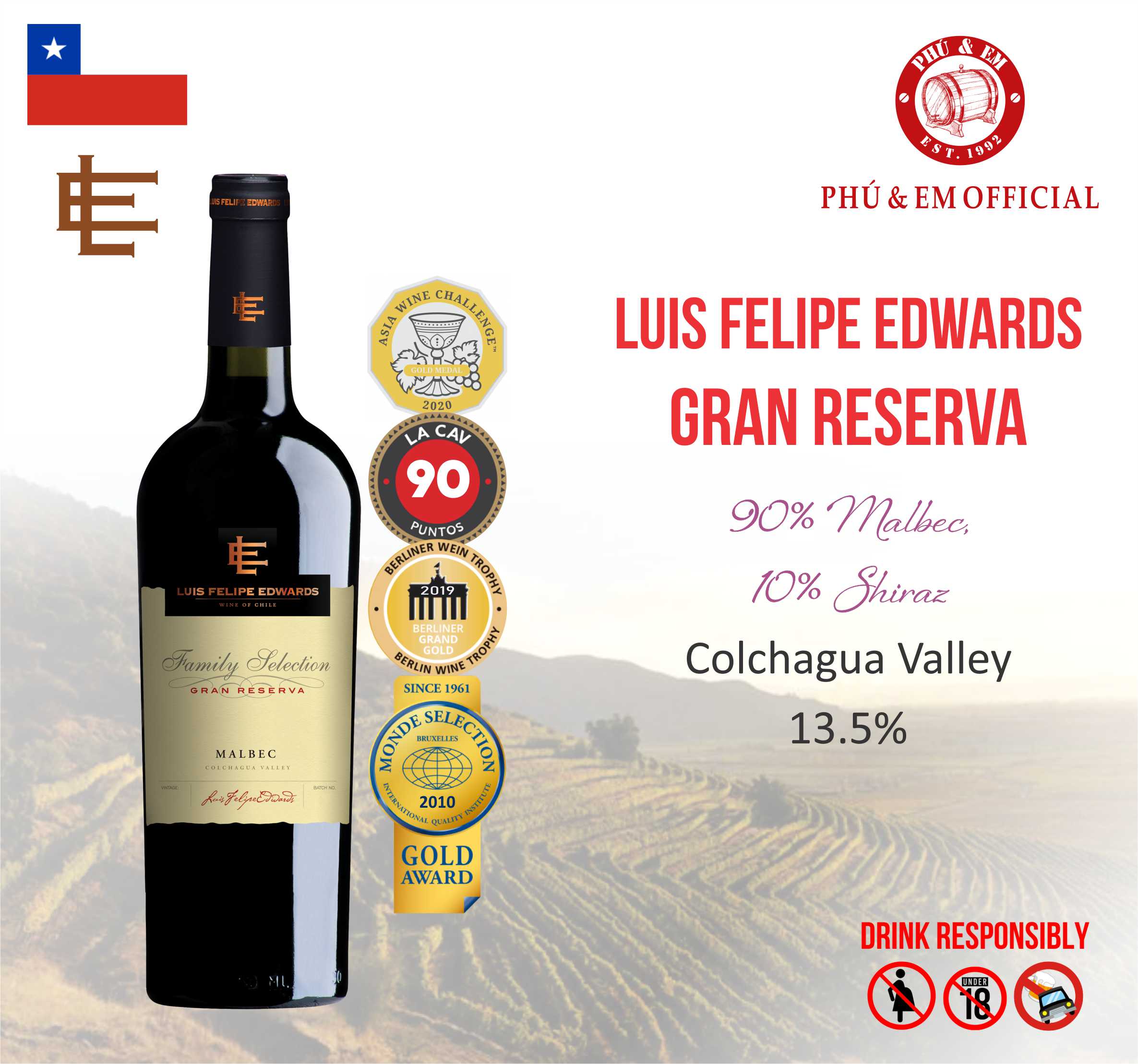 Rượu Vang Đỏ Chile Luis Felipe Edwards Gran Reserva Malbec