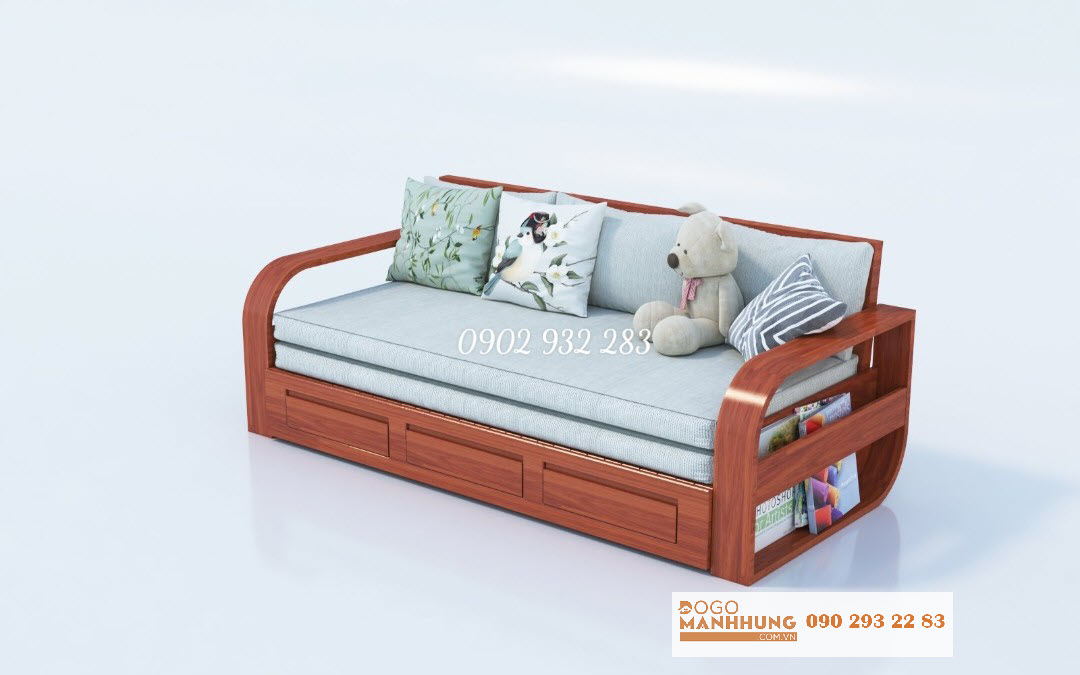 Bộ Sofa gỗ sồi ghế giường 2 trong 1