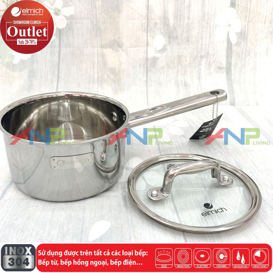 Quánh Nồi Bột Inox 304 3 lớp đáy liền Trimax ECO ELMICH El3990 16cm