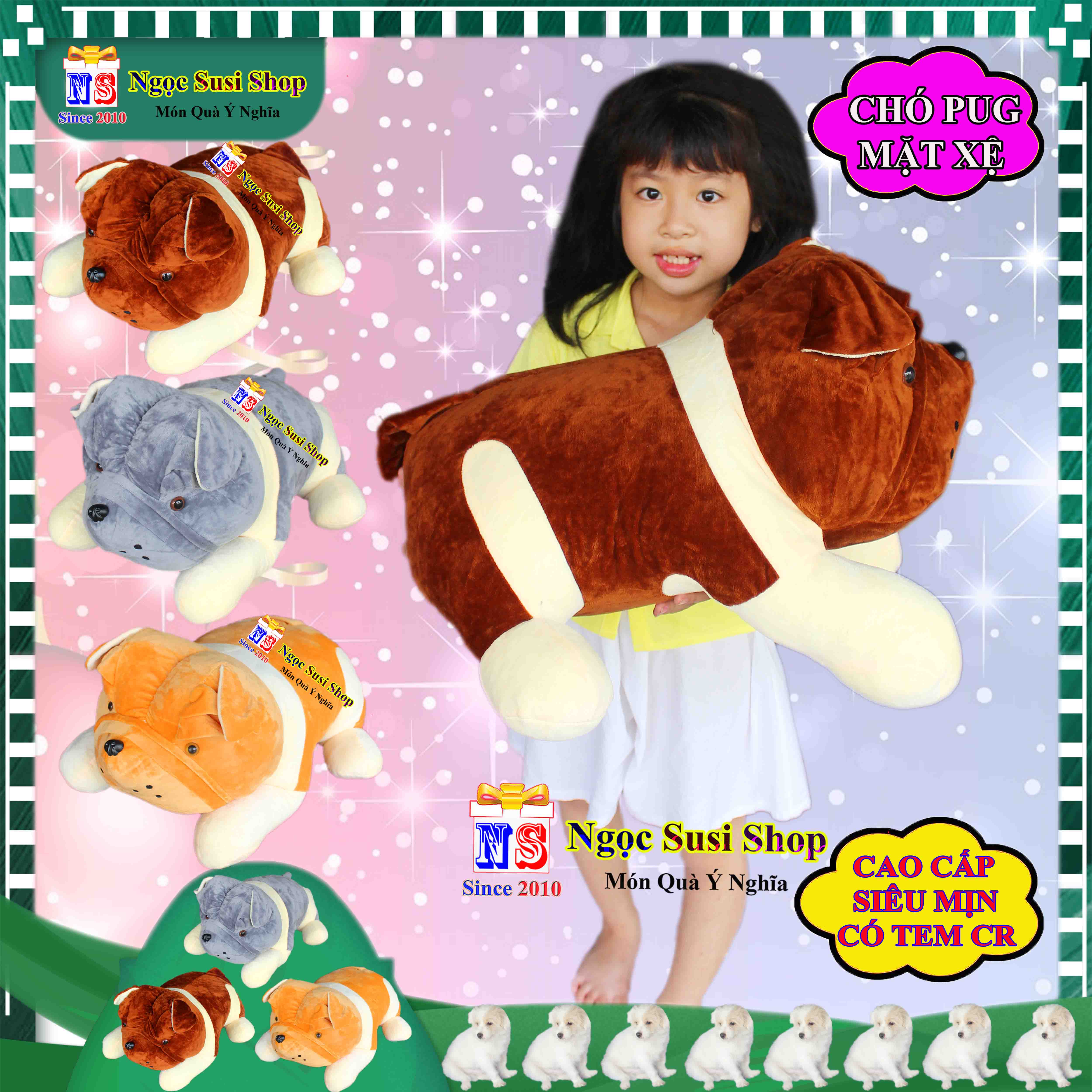 GỐI ÔM THÚ BÔNG CON CHÓ PUG MẶT XỆ SIÊU DỄ THƯƠNG CHO BÉ ÔM NGỦ - GẤU BÔNG HÌNH CON CHÓ PUG MẶT XỆ SIÊU ĐẸP