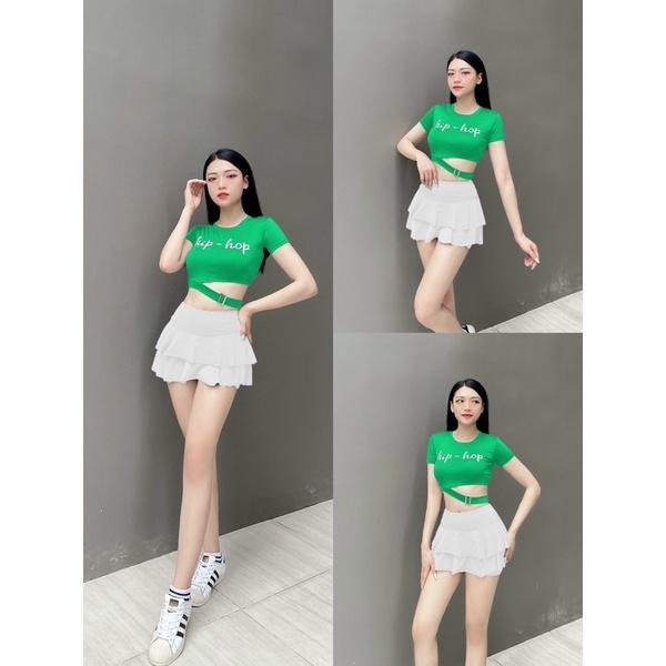 Set bộ váy 2 tầng áo croptop hiphop tập nhảy aerobic, Zumba, khiêu vũ, trang phục biểu diễn, đi bơi,đi biển nữ