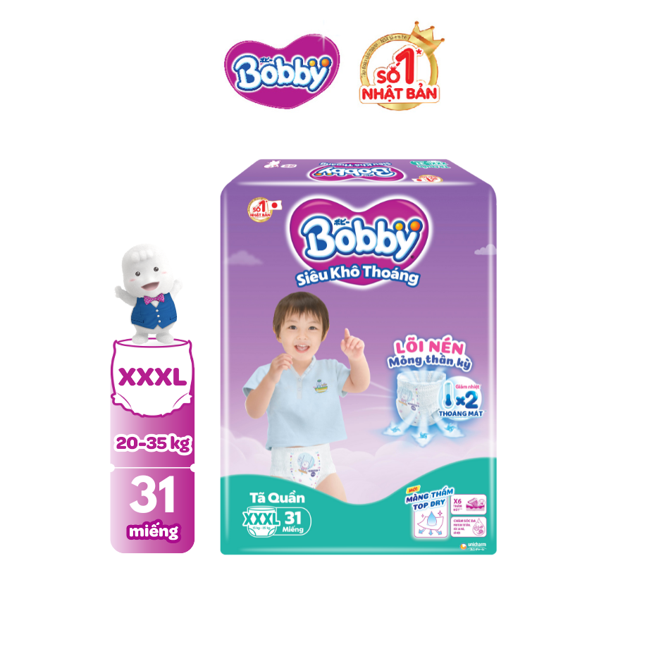 Tã quần Bobby Siêu Khô Thoáng - 100% Thoáng Khí Super Jumbo XXXL31