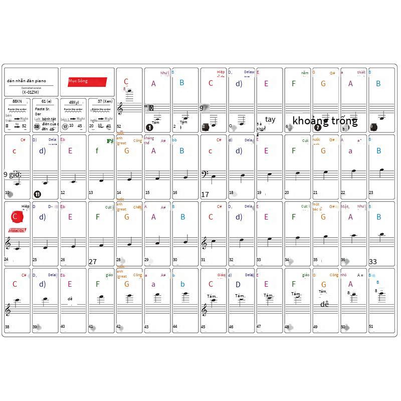 Phong cách mới nhất của đám mây nhạc đàn piano miếng dán đàn organ điện tử 6188 phím trong suốt thang âm nhóm từ miếng dán ghi chú X-01ZM