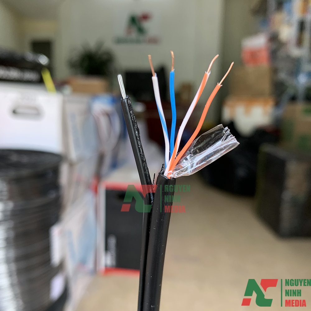 Dây Cáp Mạng Ngoài Trời HIDEKI Cat5e Dropwire 4 Lõi Đồng Nguyên Chất, Có Sợi Thép Chịu Lực, Vỏ HDPE Siêu Bền - Hàng Chính Hãng