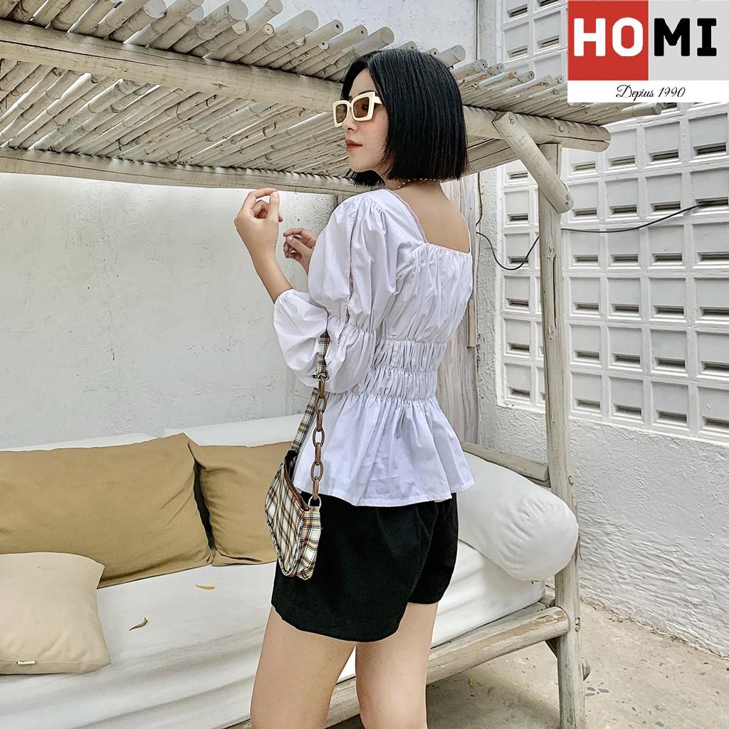 Hình ảnh Áo Sơ mi Cổ Vuông phối ren trắng Homi Fashion