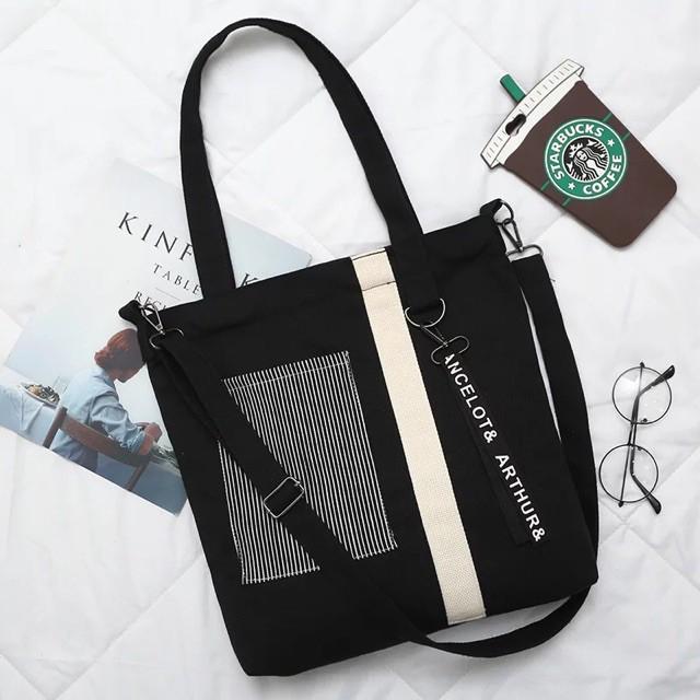 Túi tote vải Canvas đeo chéo phong cách Hàn Quốc dễ thương
