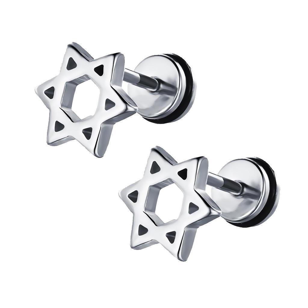 Star of David Stainless Steel Ear Stud Earrings Screw Women Man Gift Silver