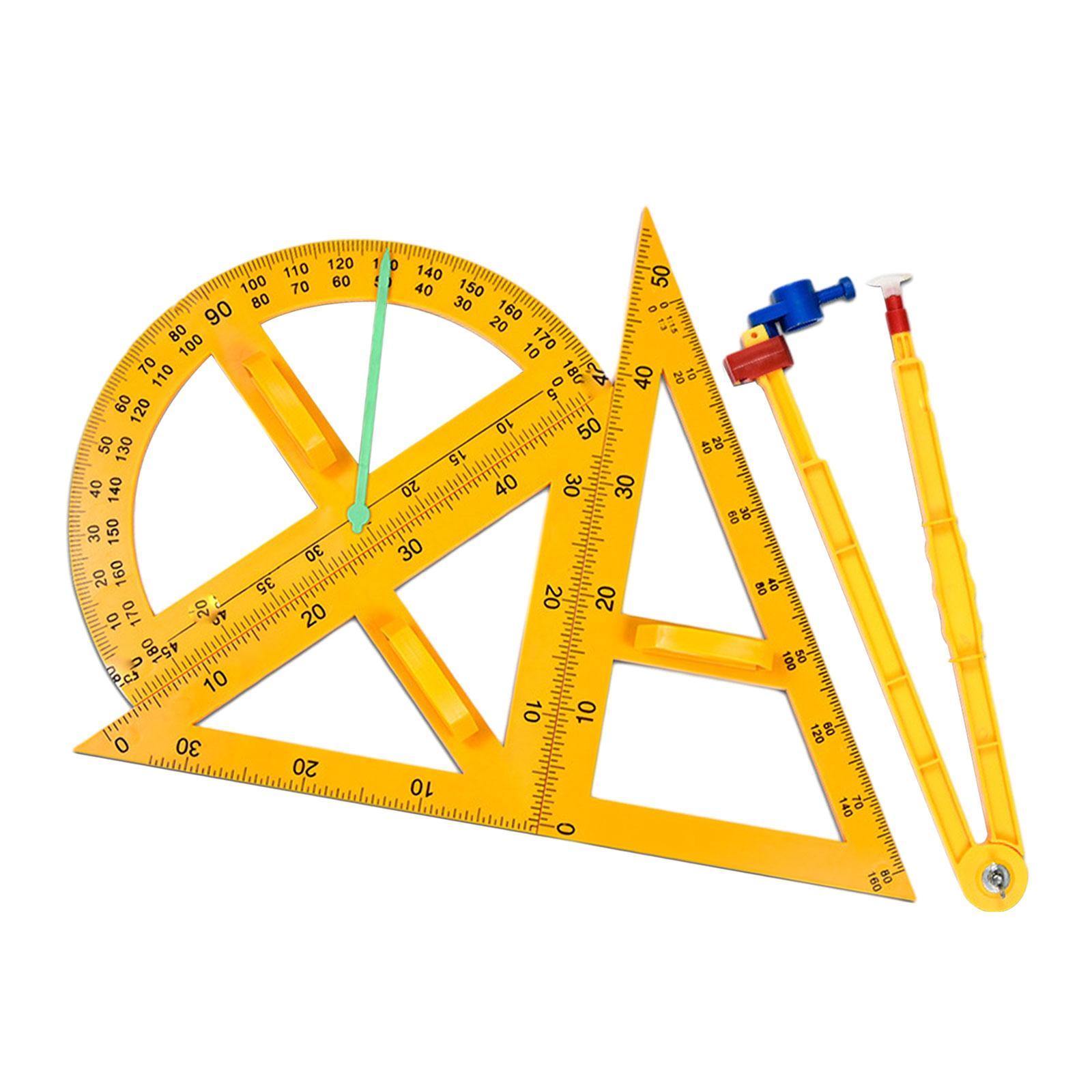 4x Math Geometry Rulers Compass Angle Measurement Stationery Tool Protractor Triangle Ruler for Students Whiteboard School